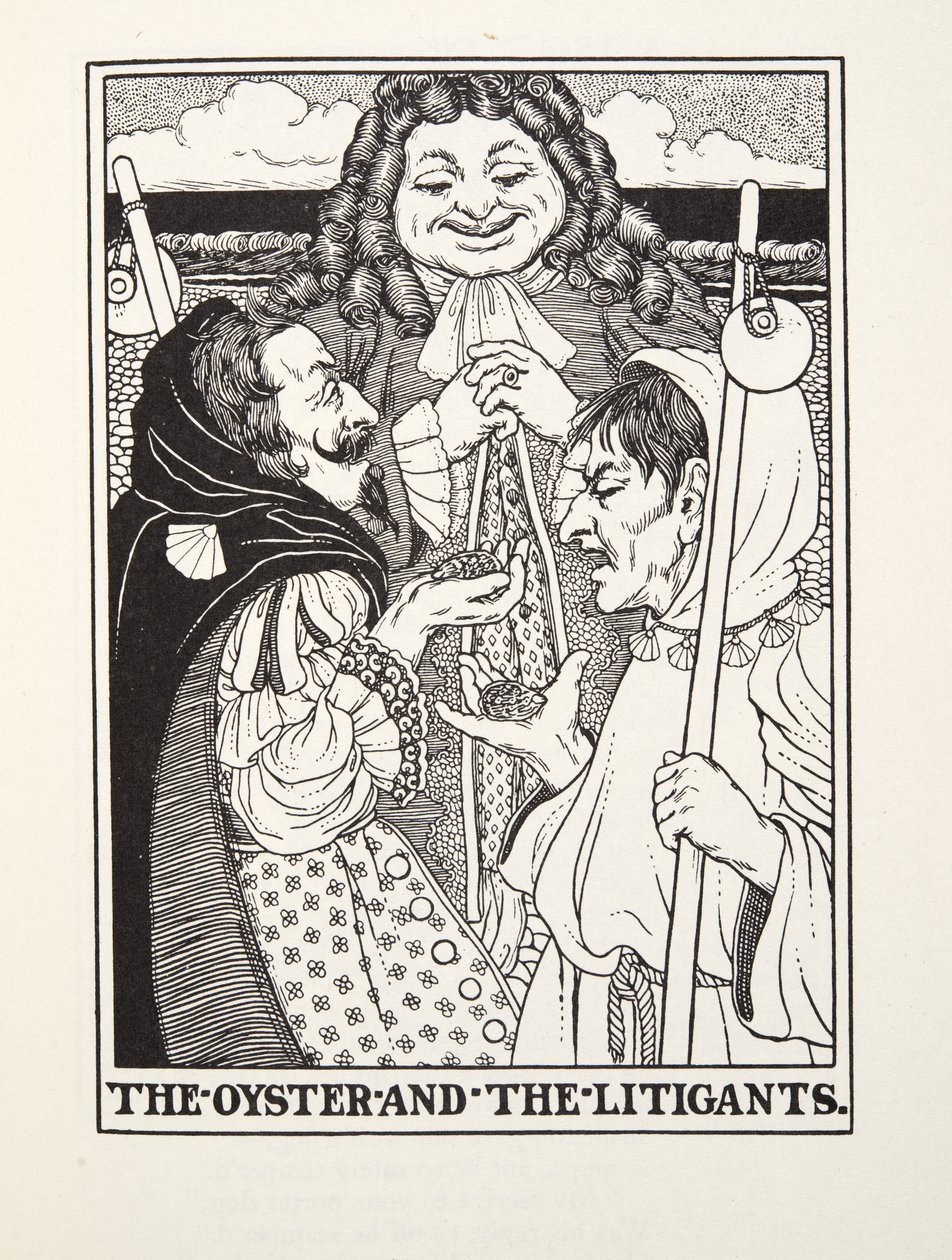 Die Auster und die Streitenden, aus Fontaine Fabeln, veröffentlicht 1905 von Percy J. Billingshurst