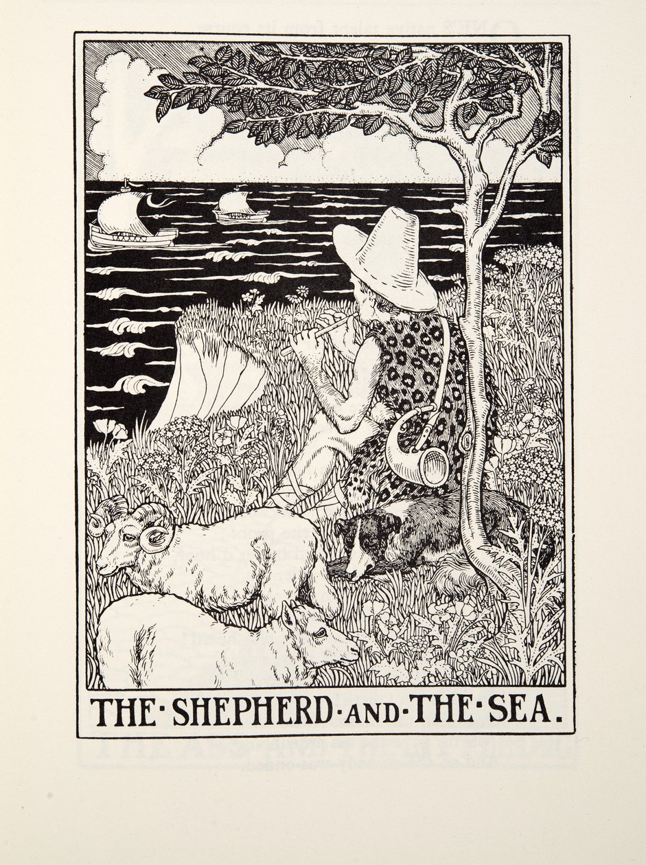 Der Schäfer und das Meer, aus Fontaine Fables, veröffentlicht 1905 von Percy J. Billingshurst