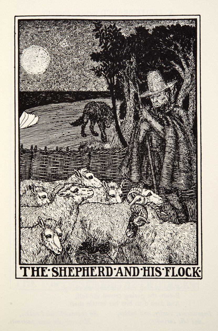 Der Schäfer und seine Herde, aus Fontaine Fables, veröffentlicht 1905 von Percy J. Billingshurst