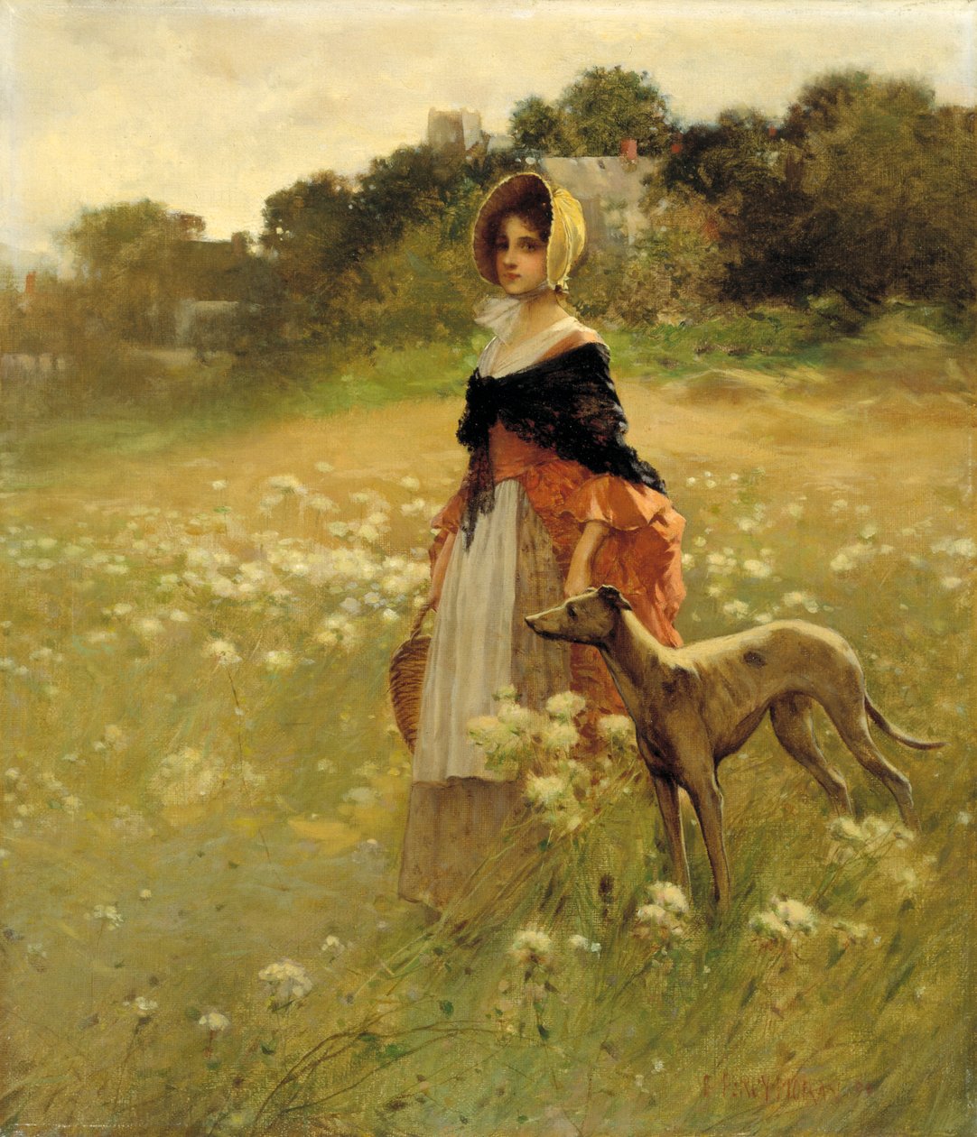 Junges Mädchen und Hund, 1890 von Percy Moran