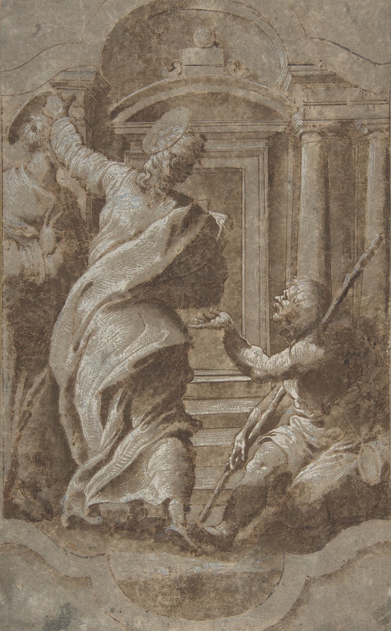 Heilige Peter und Johannes heilen einen Krüppel am Tempeltor von Perino del Vaga