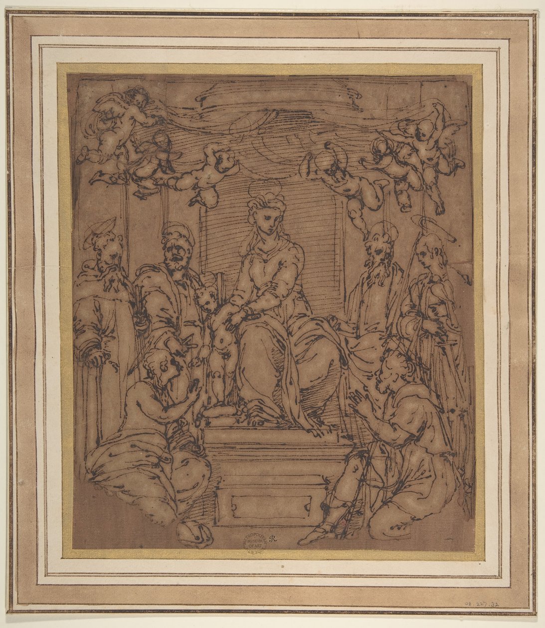 Jungfrau und Kind auf dem Thron mit dem heiligen Antonius Abt, dem heiligen Petrus, dem heiligen Paulus, 1522-23 von Perino del Vaga