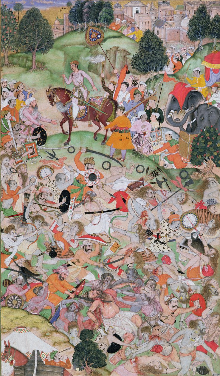 Akbar hilft bei der Auseinandersetzung der Asketen, aus dem Akbarnama, Mughal, ca. 1590-95 von Persian School