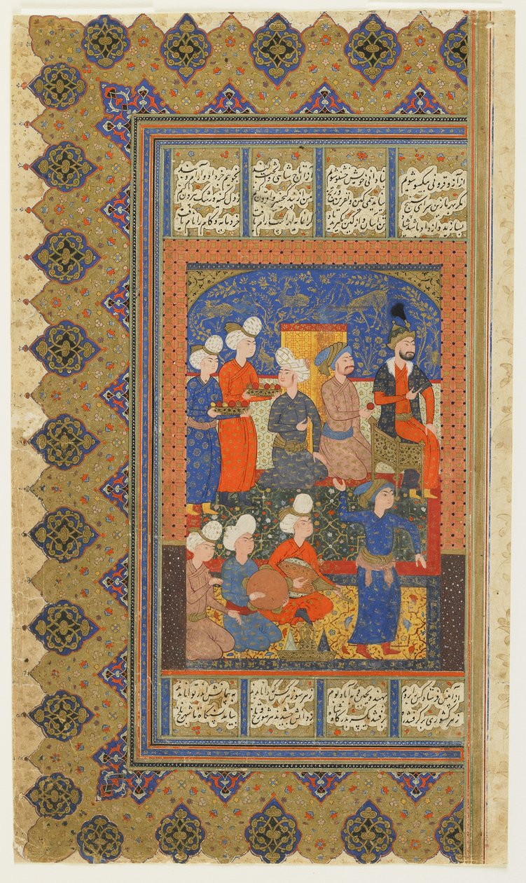Höflinge mit Luhrasp auf dem Thron aus einem Shahnama (Buch der Könige) von Firdawsi, ca. 1590-1600 von Persian School