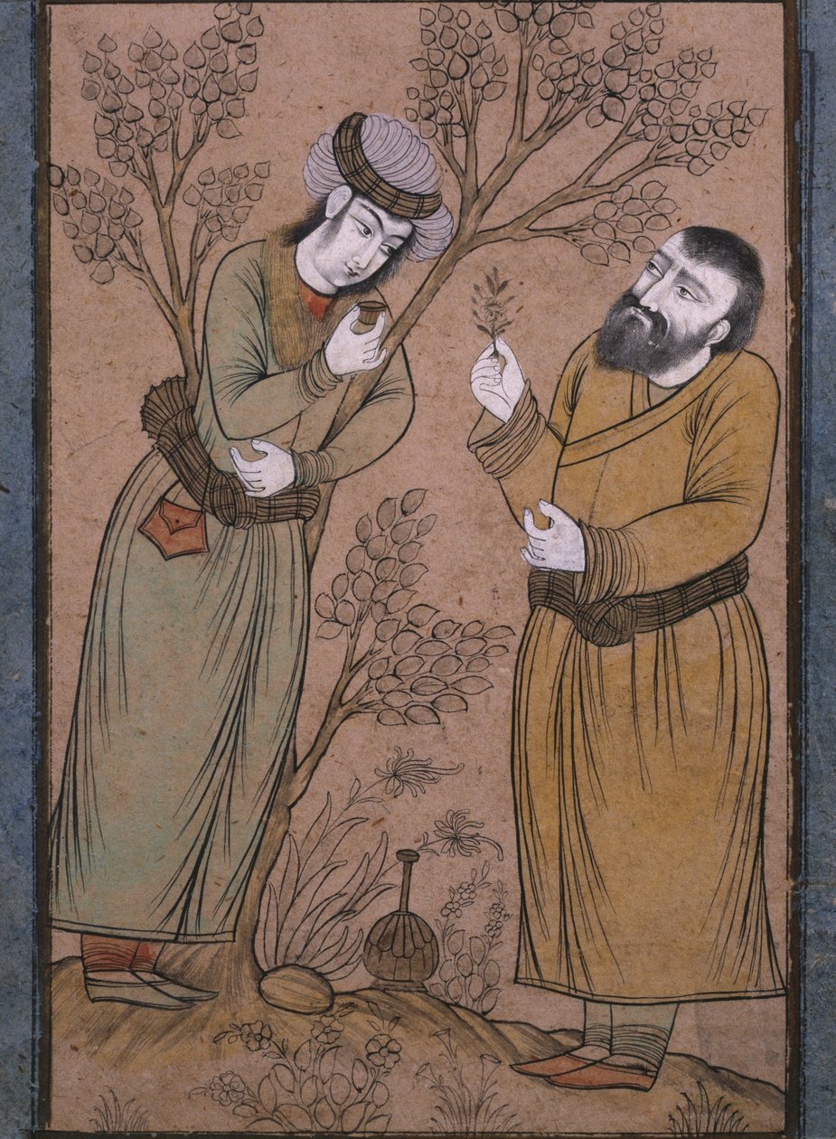 Arzt gibt einem jungen Mann ein Kräutermittel, spätes 17. Jahrhundert - frühes 18. Jahrhundert von Persian School