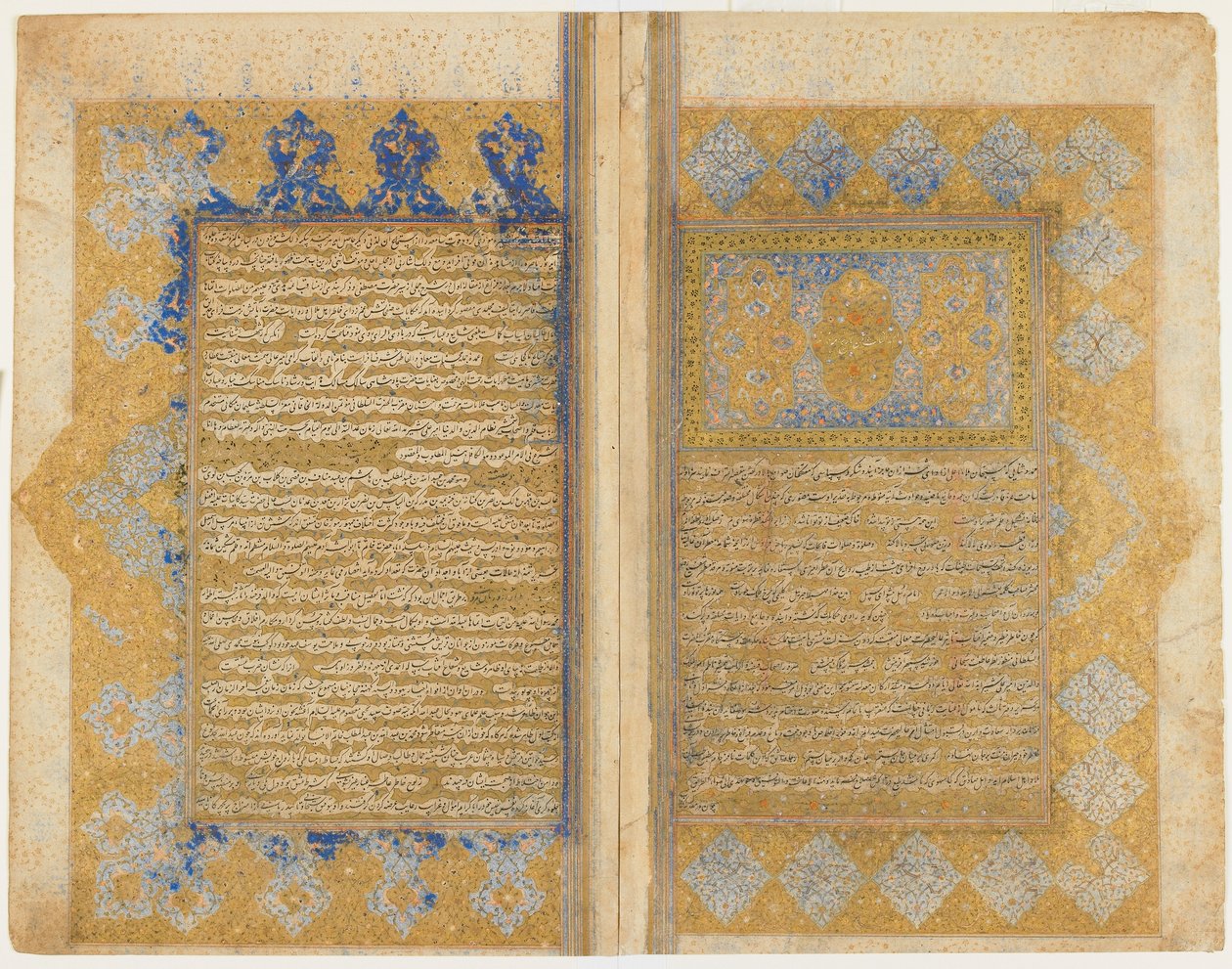 Seite aus einem Rawdat al-safa von Mirkhwand; recto: illuminierte Titelseite, Rand und Text; verso: Text, Schiras, Iran, Safawidenzeit, 1571-72 von Persian School