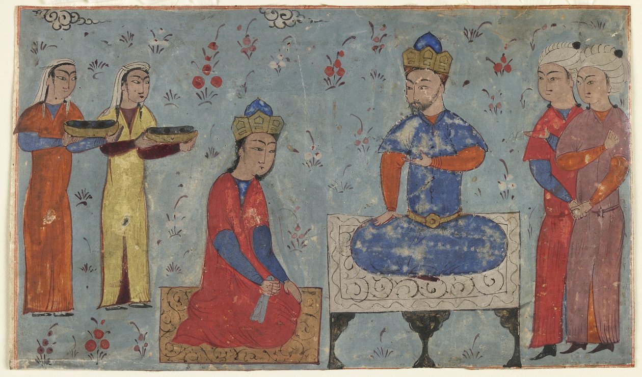 Seite aus einem Schahname (Buch der Könige) von Firdawsi; recto: Sindukht vor Sam, Iran von Persian School