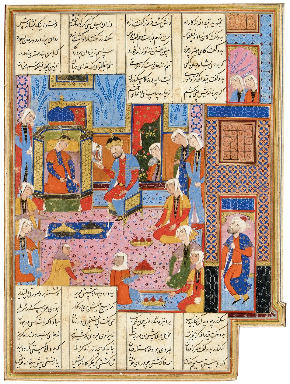 Illustration aus einem Safavid Shahnama: Alexander, verkleidet als Gesandter, wird von Königin Nushaba erkannt, Shiraz, Iran, 1650-1700 von Persian School