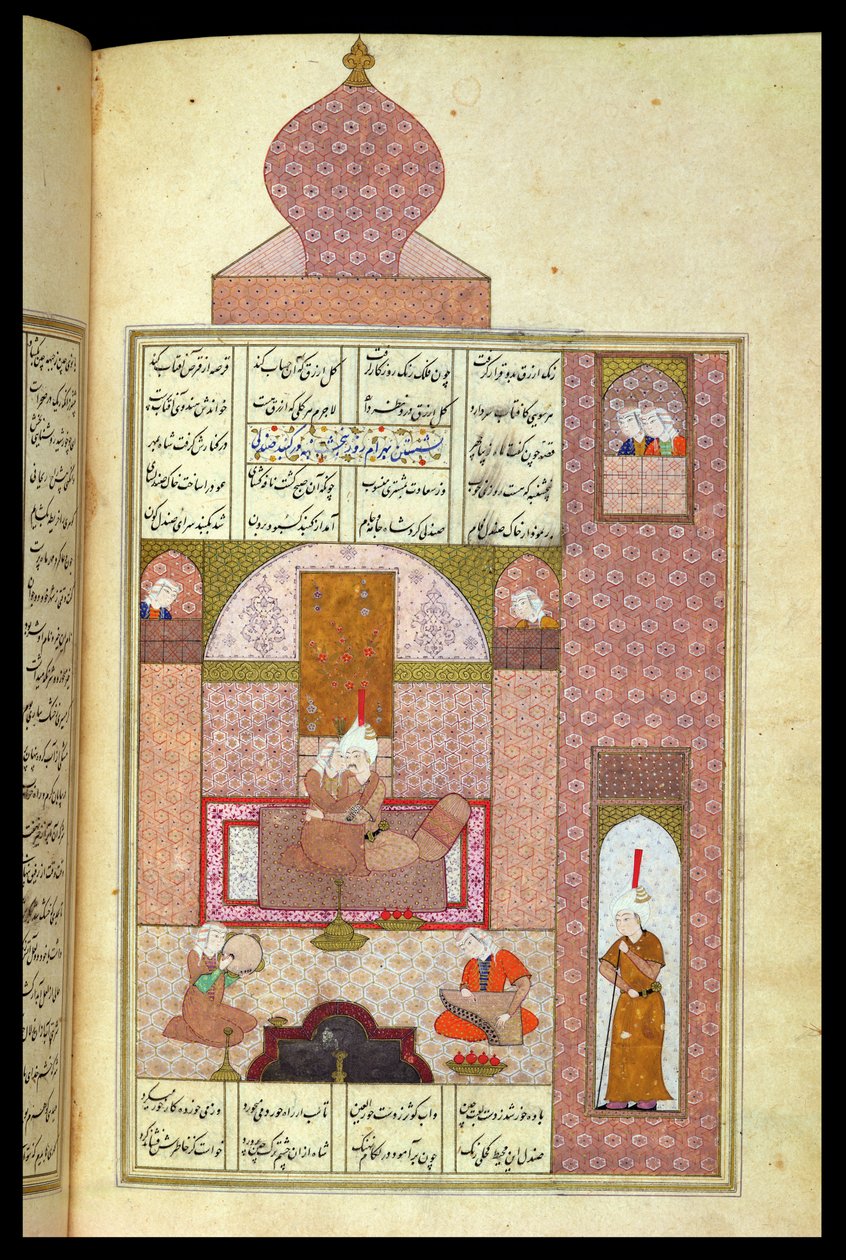 Ms D-212 fol.221b Bahram (420-28) besucht die Prinzessin von Rum, Illustration zu 