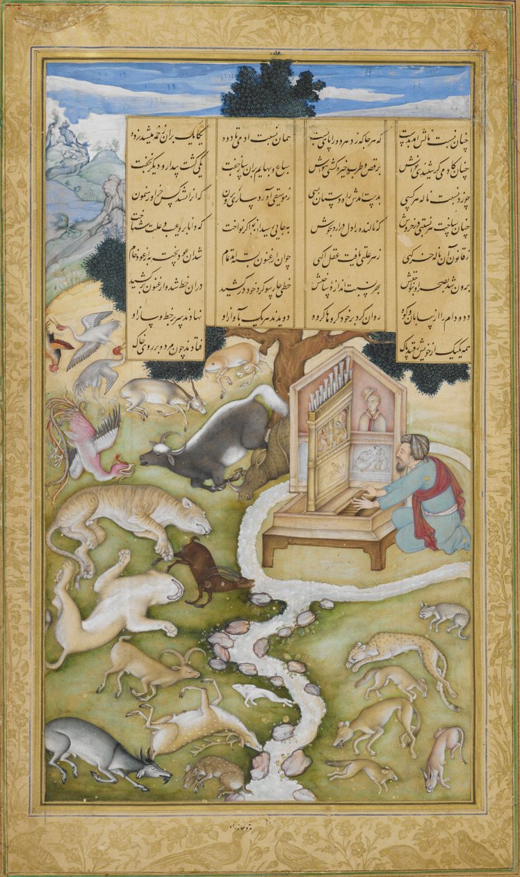 Plato bezaubert die wilden Tiere mit seiner Musik, Illustration aus dem 