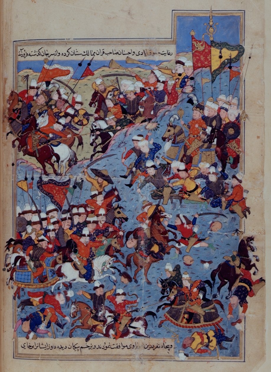 Or 5736 fol.122v Schlacht zwischen Timur (1336-1405) und Tuqtamish Khan im Jahr 1395, aus dem 