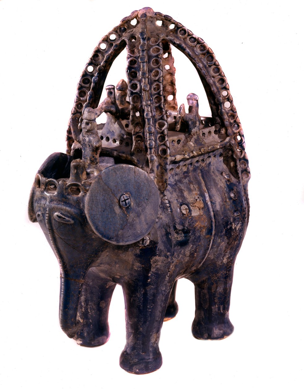 Persische Kunst: Rhyton aus blauer Fayence aus der Region Gorgan im Iran. 13. Jahrhundert. Teheran, Archäologisches Museum von Persian School