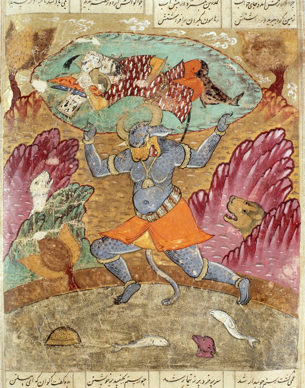 Rostam getragen von Akwan-Diwa, Illustration aus dem Shahnama (Buch der Könige) von Abul-Qasim Manur Firdawsi von Persian School