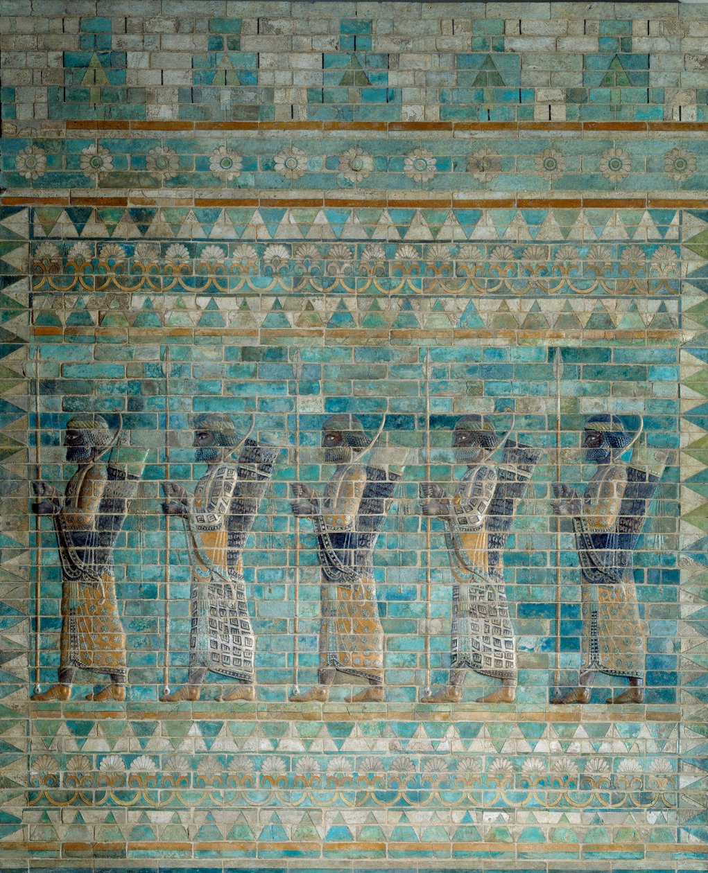Der Fries der Bogenschützen, aus dem Palast von Darius I., König von Persien, in Susa (6. Jahrhundert v. Chr.). Emailliertes Ziegelrelief. 510 v. Chr. Paris, Louvre Museum von Persian School