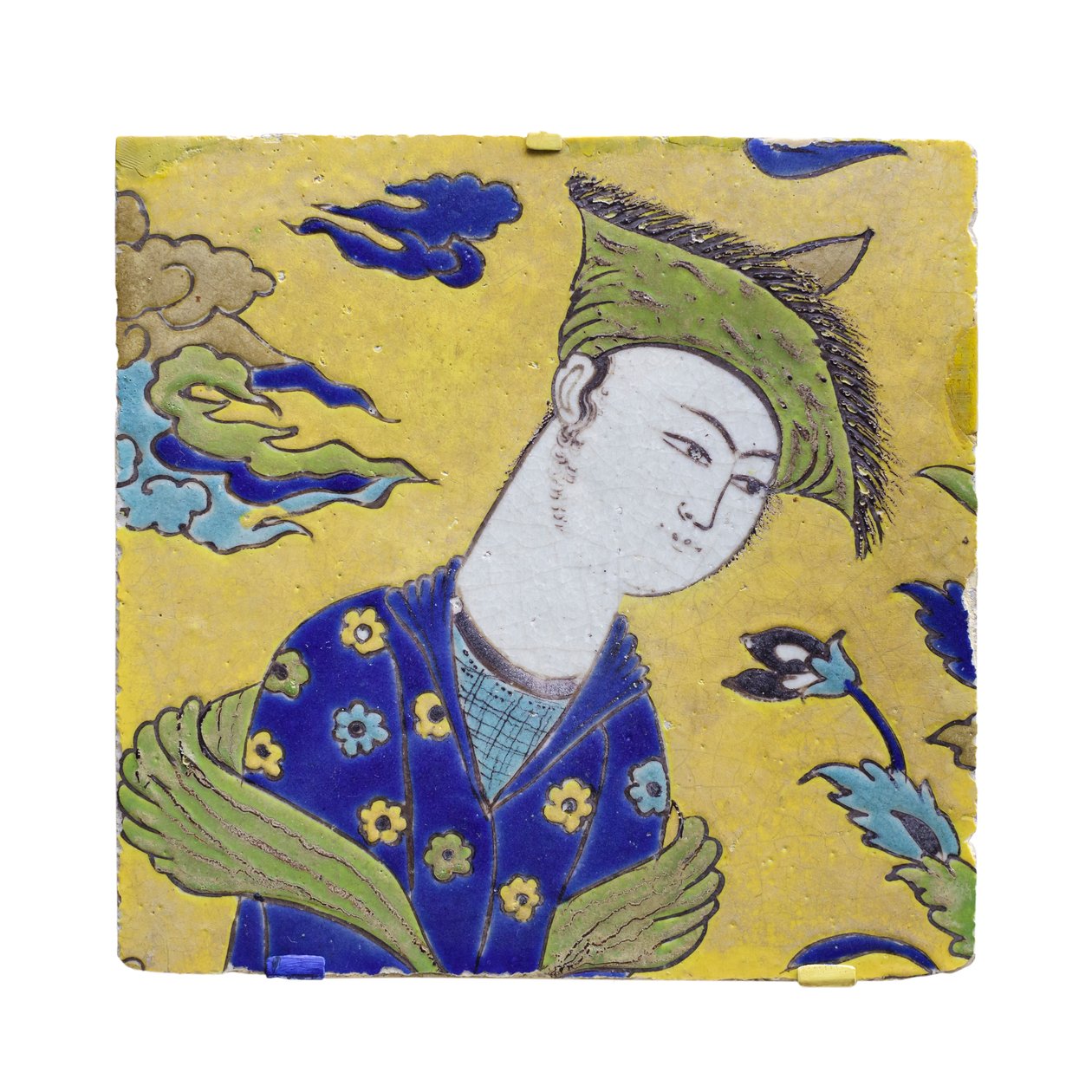 Fliese mit Jugendlichem im Garten, Isfahan, Iran, Safawiden-Periode von Persian School