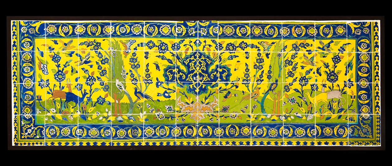 Fliesen, die eine Naturszene darstellen, aus Isfahan, Iran, wahrscheinlich ca. 17. Jahrhundert von Persian School