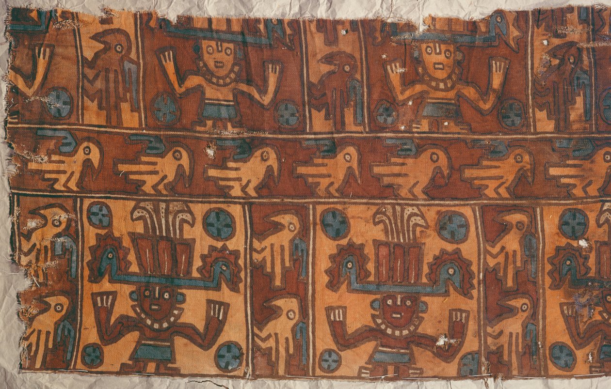 Stoff mit Göttern und Vögeln, Tiahuanaco-Kultur von Peruvian School