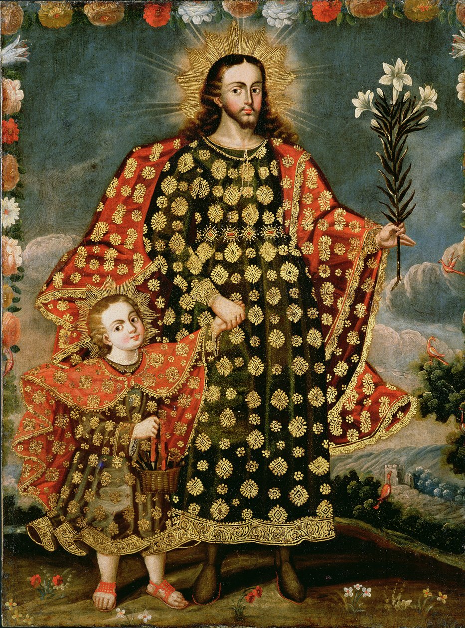 Heiliger Josef und das Christkind, spätes 17. - frühes 18. Jahrhundert von Peruvian School