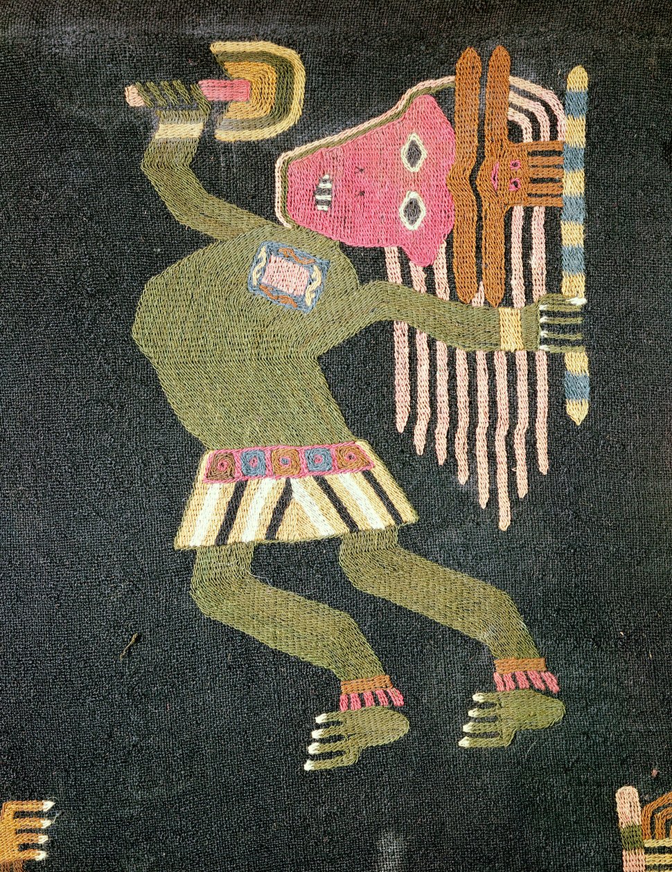 Gewebter Wolltänzer mit Stab, Paracas-Stamm von Peruvian School