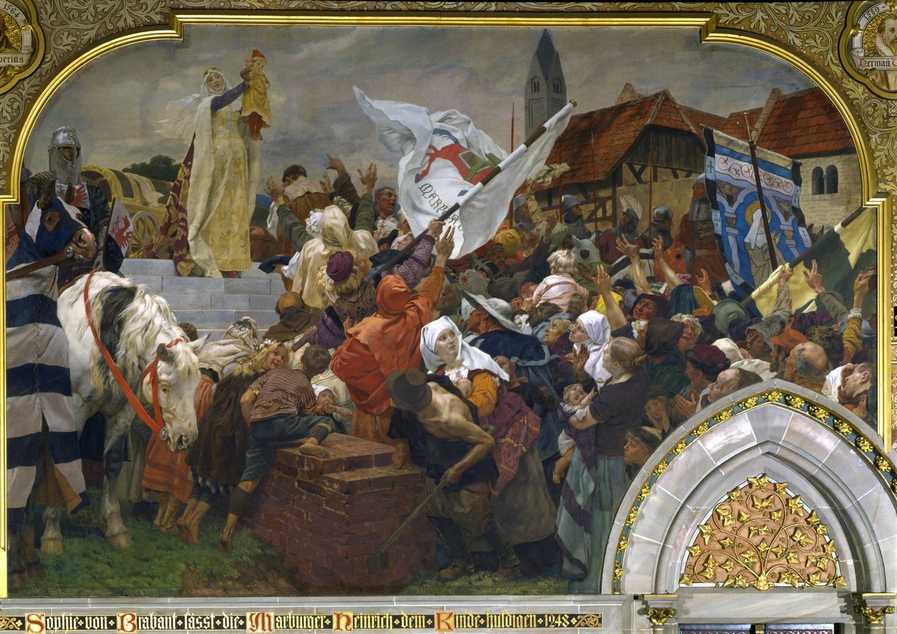 Sophie von Brabant präsentiert Heinrich das Kind dem Volk von Marburg im Jahr 1248, 1903 von Peter Johann Theodor Janssen