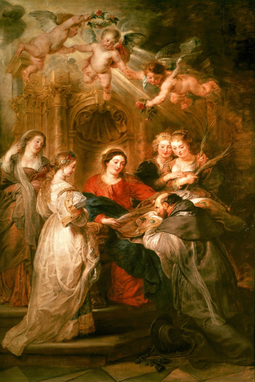 St. Ildefonso-Altarbild, zentrales Panel zeigt die Jungfrau Maria, die St. Ildefonso ein liturgisches Gewand überreicht, ca. 1630-32 von Peter Paul Rubens