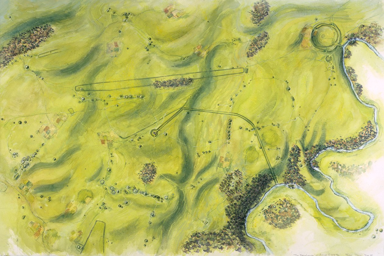 Stonehenge Landschaft, ca. 17. Jahrhundert v. Chr., ca. 1990-2010 von Peter Dunn