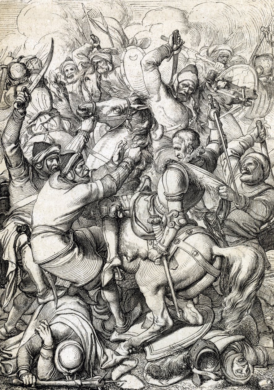 König Sebastian I. von Portugal (1554-1578) gefangen in der Schlacht von Alcácer-Quibir (Ksar el-Kebir oder Schlacht der drei Könige) am 4.08.1578 in Marokko von Peter Johann Nepomuck Geiger