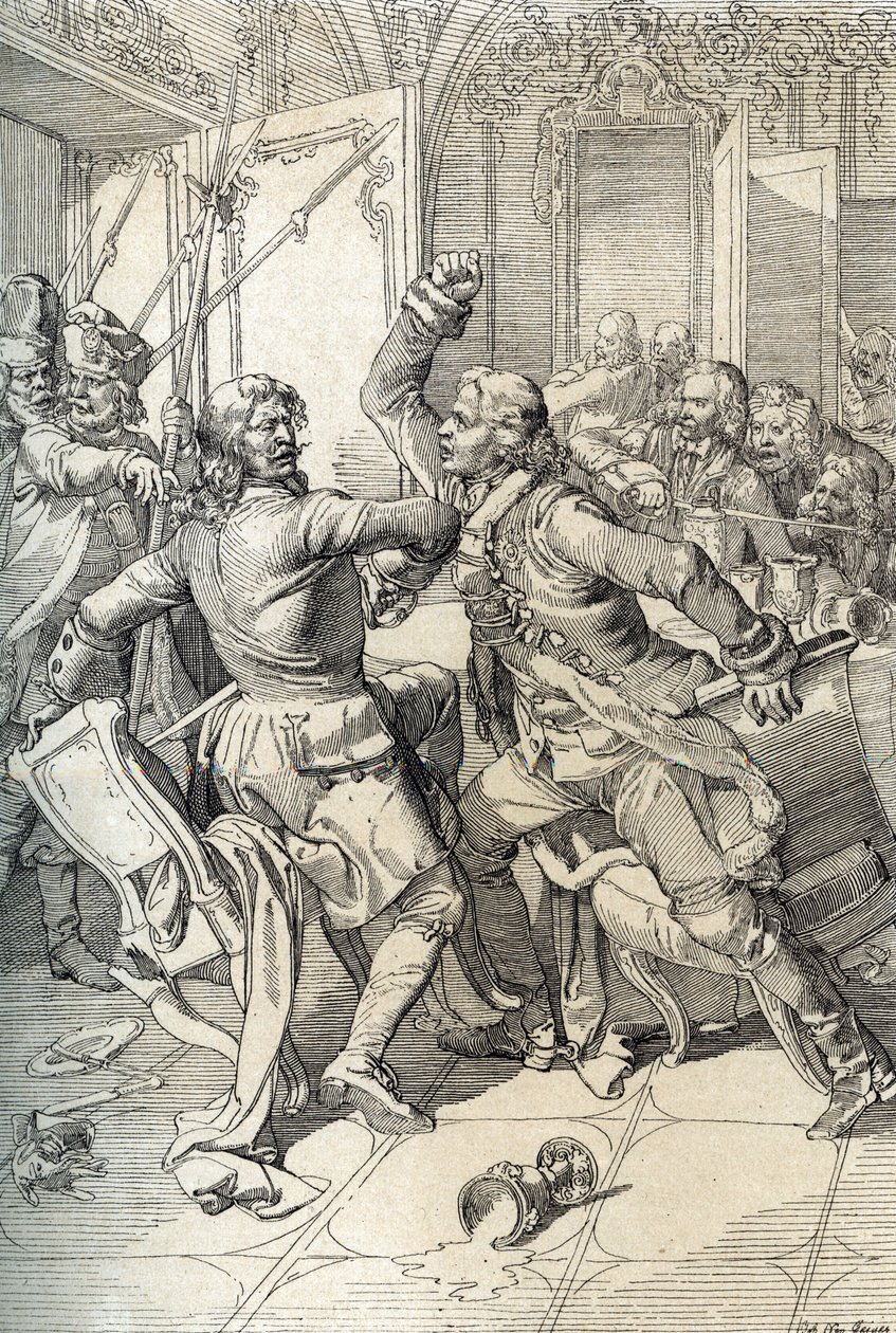 Streltsy-Aufstand: Verhaftung von Mitgliedern der Streltsy-Regimenter nach ihrem Aufstand 1698 gegen die progressiven Innovationen von Zar Peter dem Großen, Russland von Peter Johann Nepomuck Geiger
