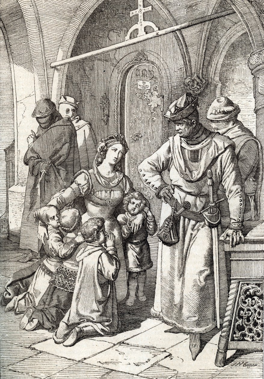 Die Ermordung der edlen Dame Ines de Castro (1320-1355), zweite Frau von Peter I. von Portugal im Kloster Santa Clara de Coimbra, Portugal 1355 von Peter Johann Nepomuck Geiger