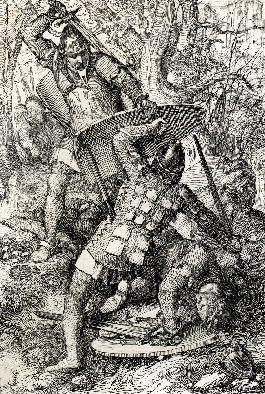 Der Tod von Ernst II. von Schwaben (1010-1030) in einer Schlacht gegen den Bischof von Konstanz, Deutschland (Der Tod von Ernst II., Herzog von Schwaben in Konstanz, Deutschland von Peter Johann Nepomuck Geiger