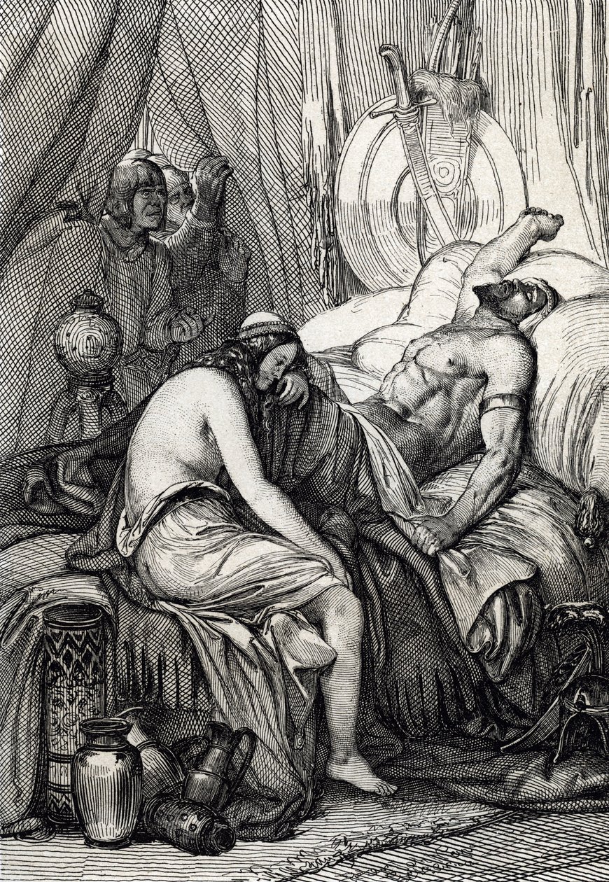 Der Tod des Königs der Hunnen Attila (395-453) während seines Schlafes in der Hochzeitsnacht mit der Germanin Ildico, 453 von Peter Johann Nepomuck Geiger