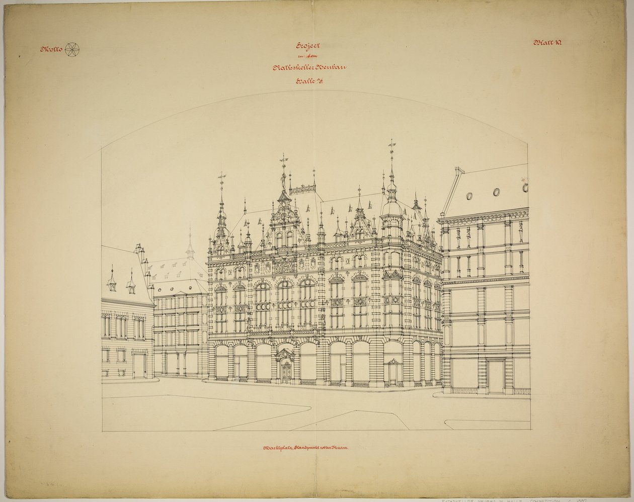 Rathskeller Neubau, Halle (Saale), Sachsen-Anhalt, Deutschland, Perspektive (unvollendet) von Peter Joseph Weber