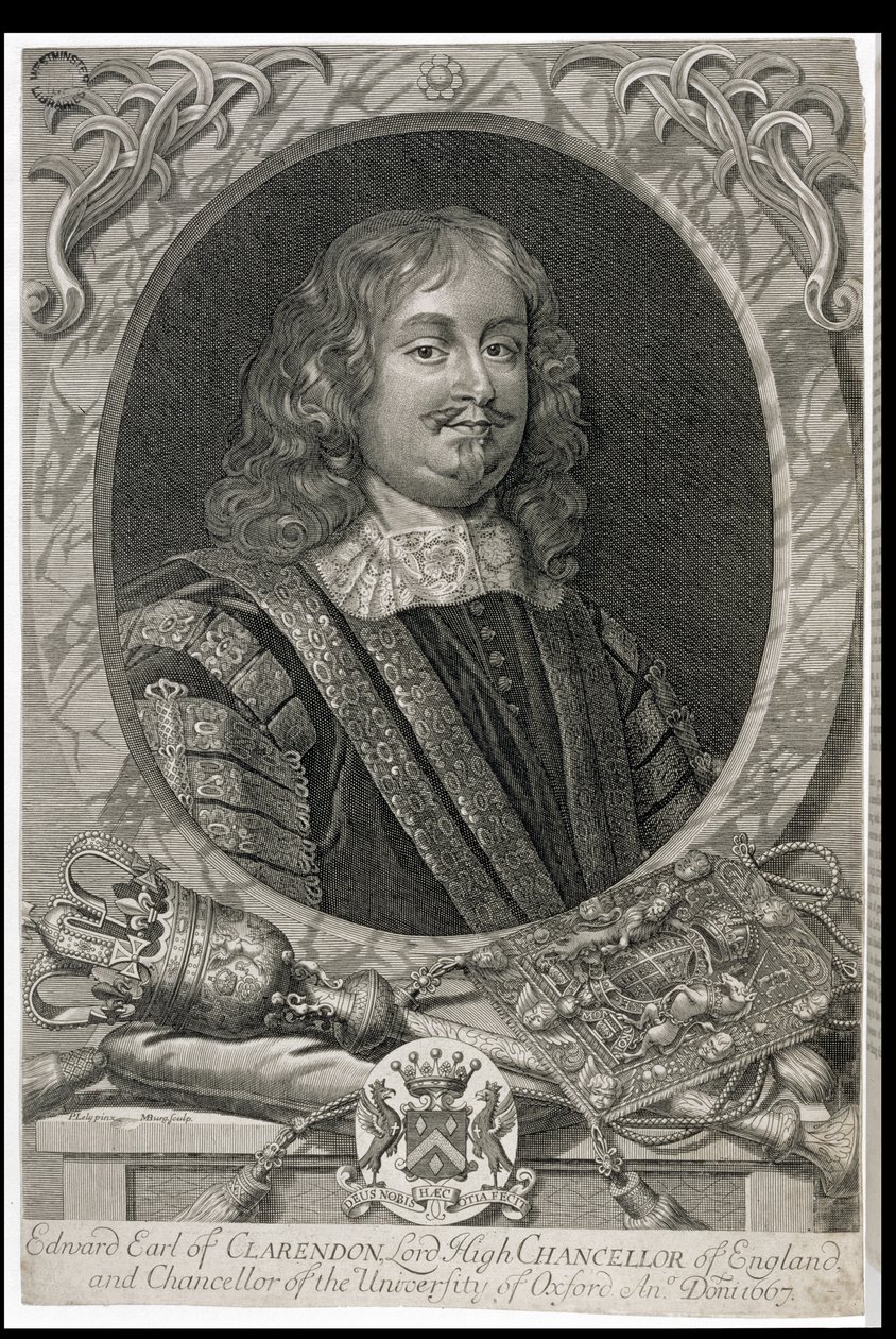Edward Hyde, 1. Earl of Clarendon (1609-74), graviert von M. Burg von Peter Lely