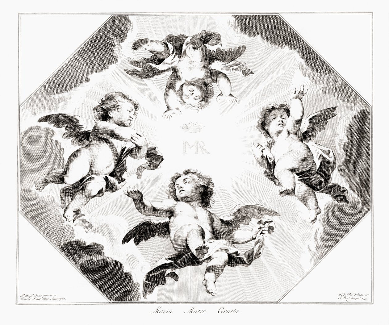 Vier Engel feiern die Jungfrau Maria von Peter Paul (after) Rubens