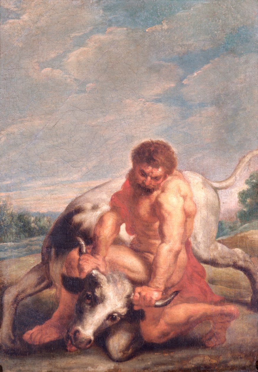Herkules kämpft mit Achelous in der Gestalt eines Stiers von Peter Paul (after) Rubens
