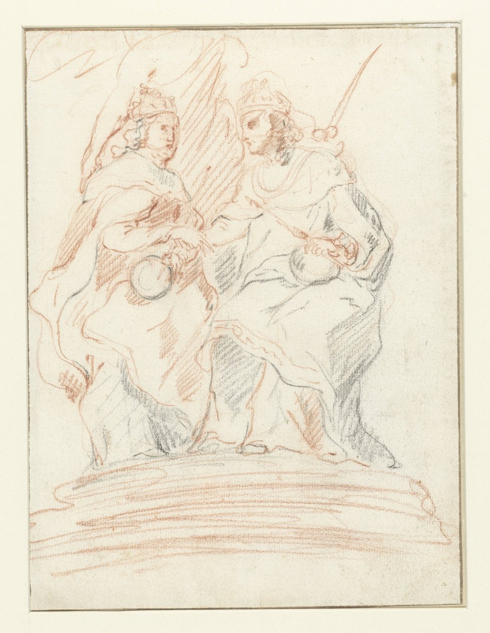 König und Königin auf einem Thron, hinter ihnen steht Fama Christus und Maria von Peter Paul Rubens (possibly)