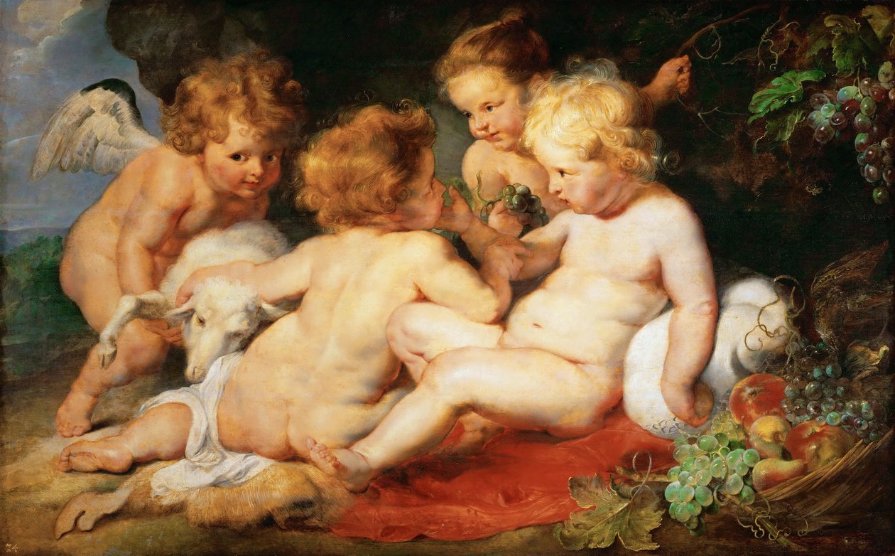 Christus und Johannes der Täufer als Kinder mit zwei Engeln von Peter Paul Rubens