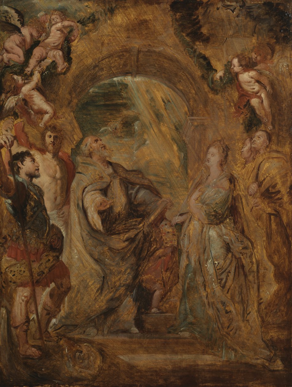 Der heilige Gregor der Große mit den Heiligen Maurus und Papianus und die heilige Domitilla mit den Heiligen Nereus und Achilleus, 1606-07 von Peter Paul Rubens