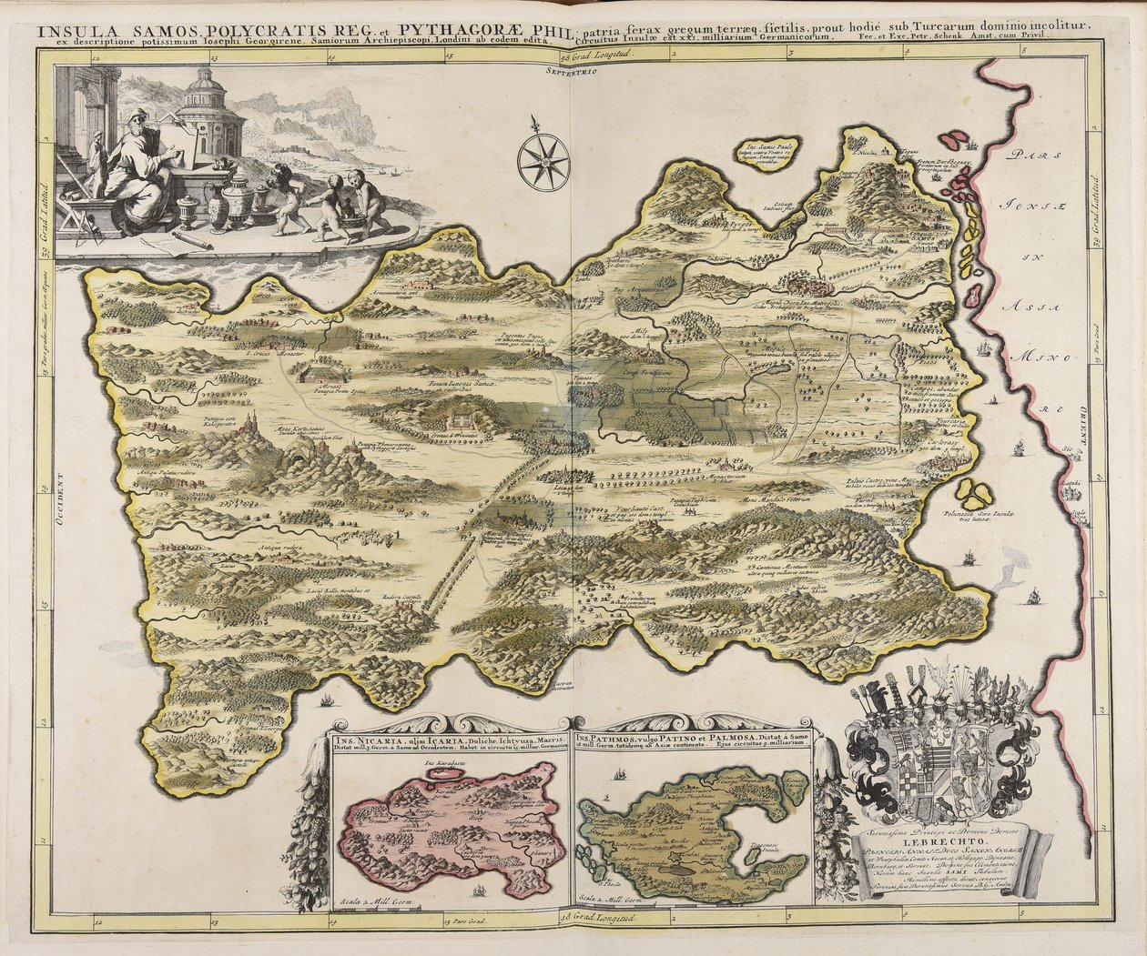 Insel Samos, Heimat von Polykrates und Pythagoras, bekannt für Herden und Tonerde, wie sie heute unter türkischer Herrschaft bewohnt wird, nach der Beschreibung von Ioseph Georgirene, Erzbischof der Samier, in London von ihm herausgegeben ... von Peter Schenk the Elder