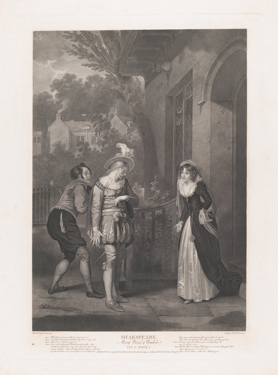 Anne Page, Slender und Shallow, Shakespeare, Lustige Weiber von Windsor, erstmals veröffentlicht 1792, neu aufgelegt 1852 von Peter Simon