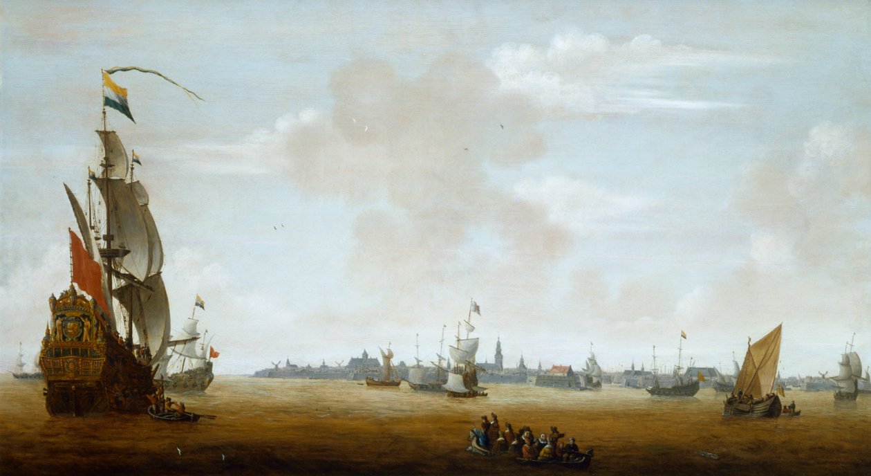 Blick auf Amsterdam vom Meer, 17. Jahrhundert von Peter van den Velde