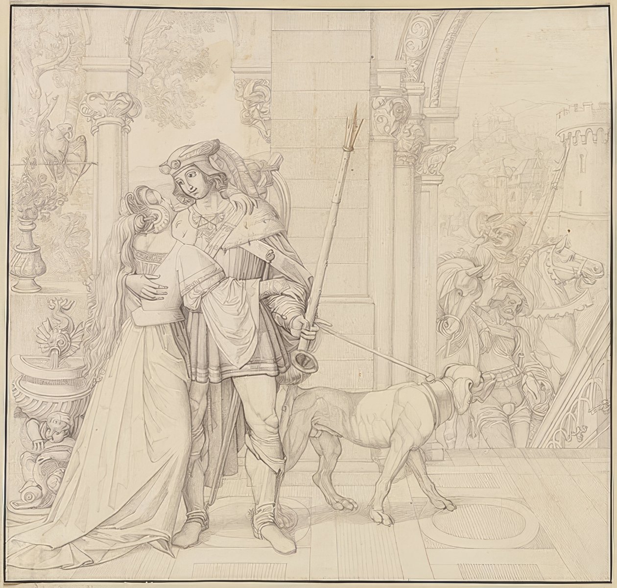 Sieben Zeichnungen zu den Nibelungen: Siegfried zur Jagd gerüstet von Peter von Cornelius