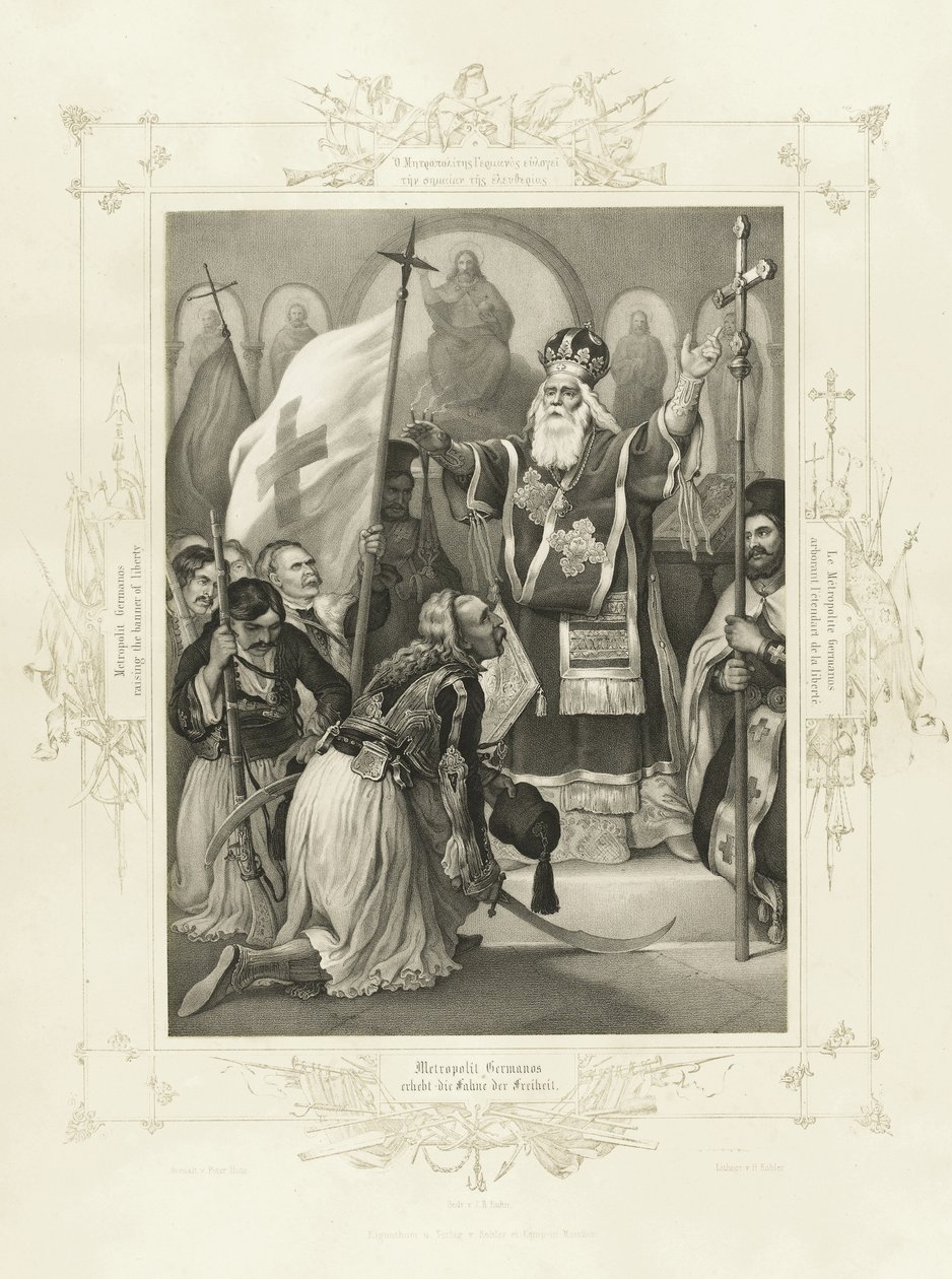 Der Metropolit Germanos erhebt das Banner der Freiheit aus dem Album des griechischen Heldentums von Peter von Hess