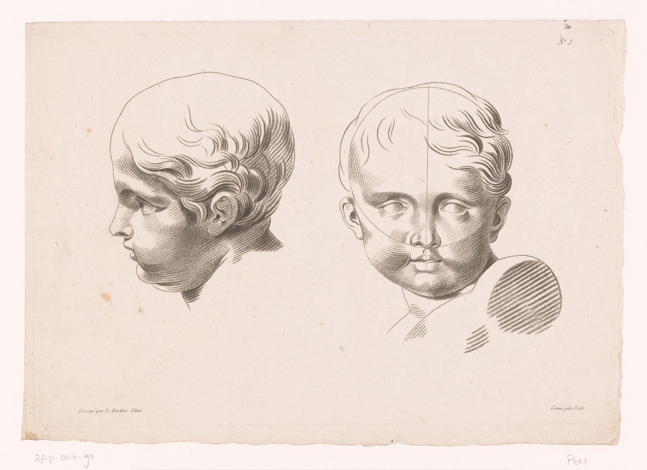 Zwei Kinderköpfe (Principes van het tekenen naar de natuur, deel vijf) von Petit (graveur)