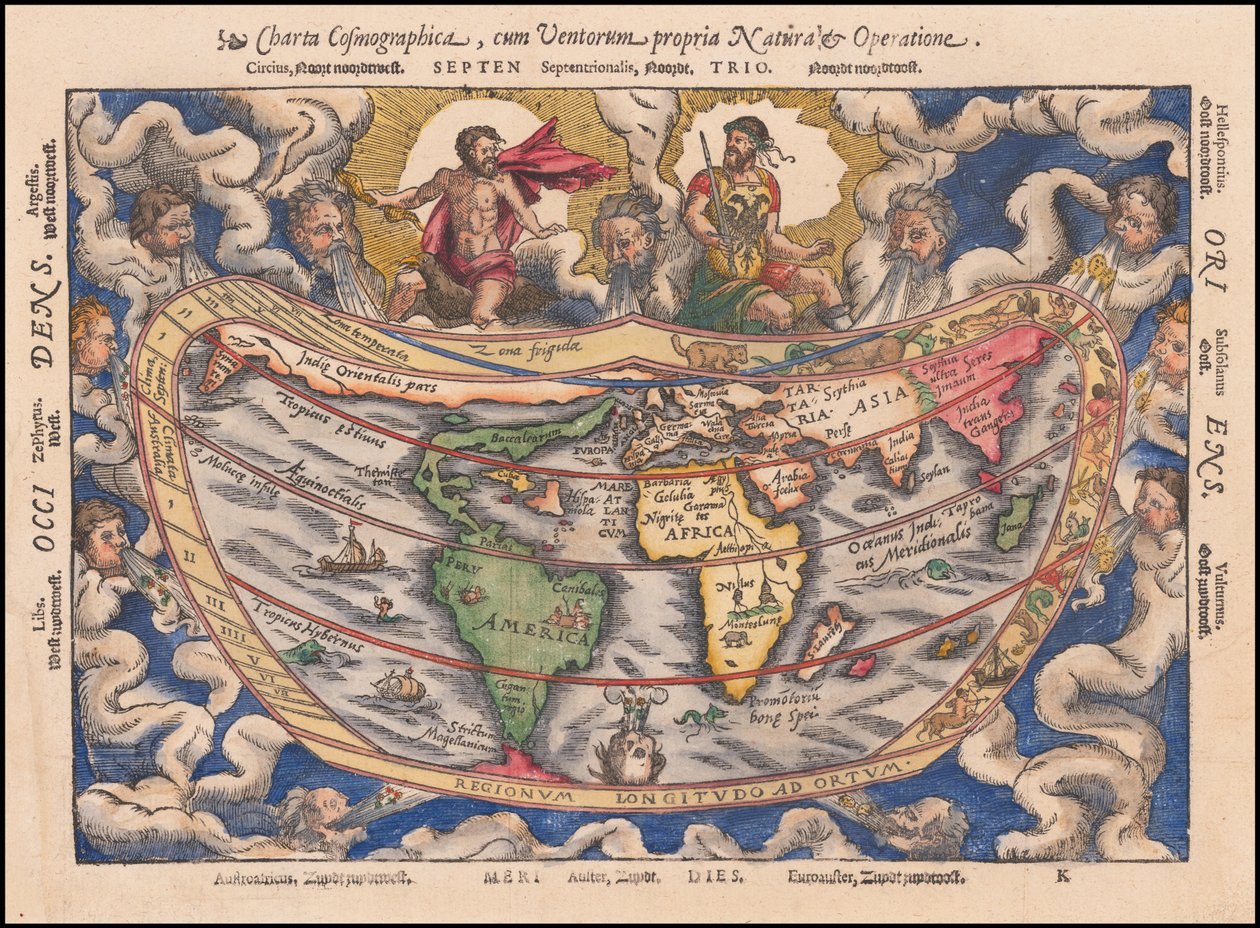 1544 Karte - Charta Cosmographica, Cum Ventorum Propria Natura et Operatione von Petrus Apianus
