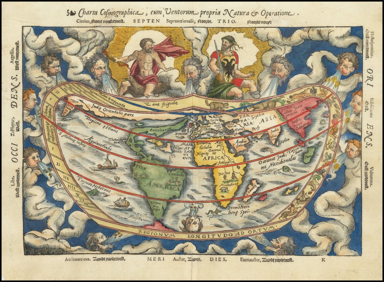 1553 Karte - Charta Cosmographica, Cum Ventorum Propria Natura et Operatione von Petrus Apianus