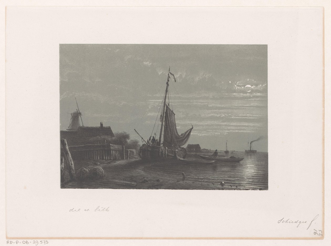 Segelschiff im Trockenen bei Mondlicht von Petrus Paulus Schiedges (I)