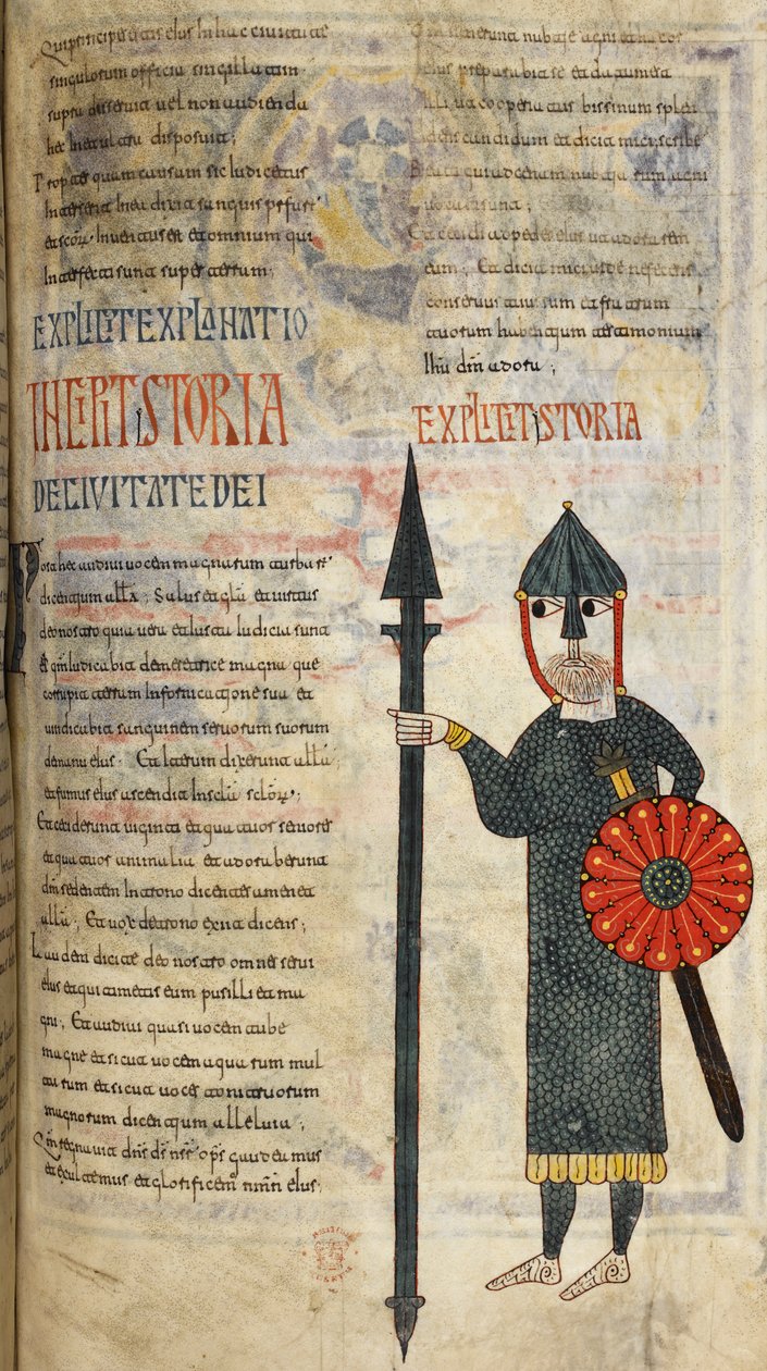 Ein westgotischer Soldat in knielangem Kettenhemd und Leggings, Illustration aus 