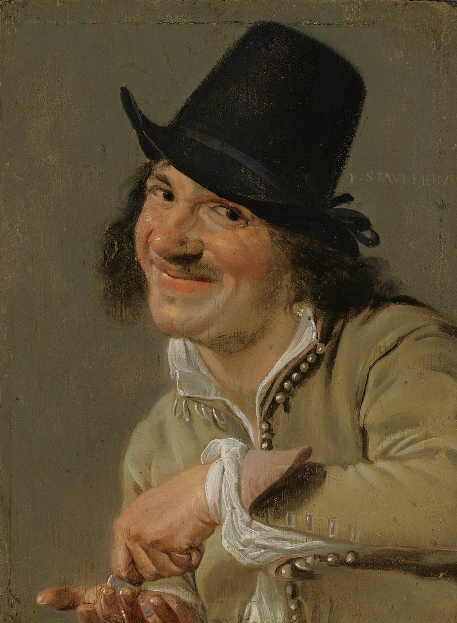 Hören: Ein Mann zählt Münzen. Aus der Serie Personifikationen der fünf Sinne, ca. 1635-66 von Petrus Staverenus