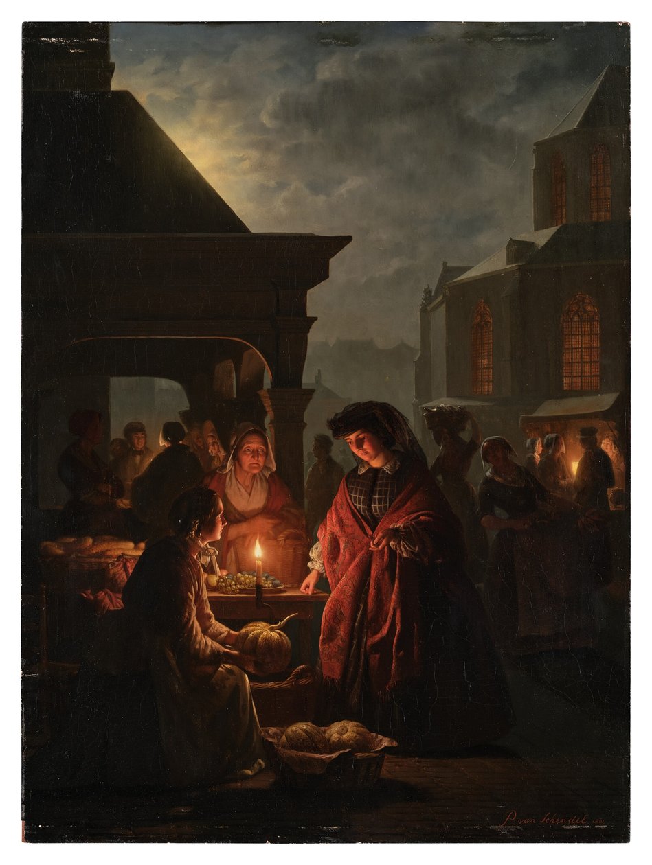 Der Groenmarkt in Den Haag bei Nacht von Petrus van Schendel